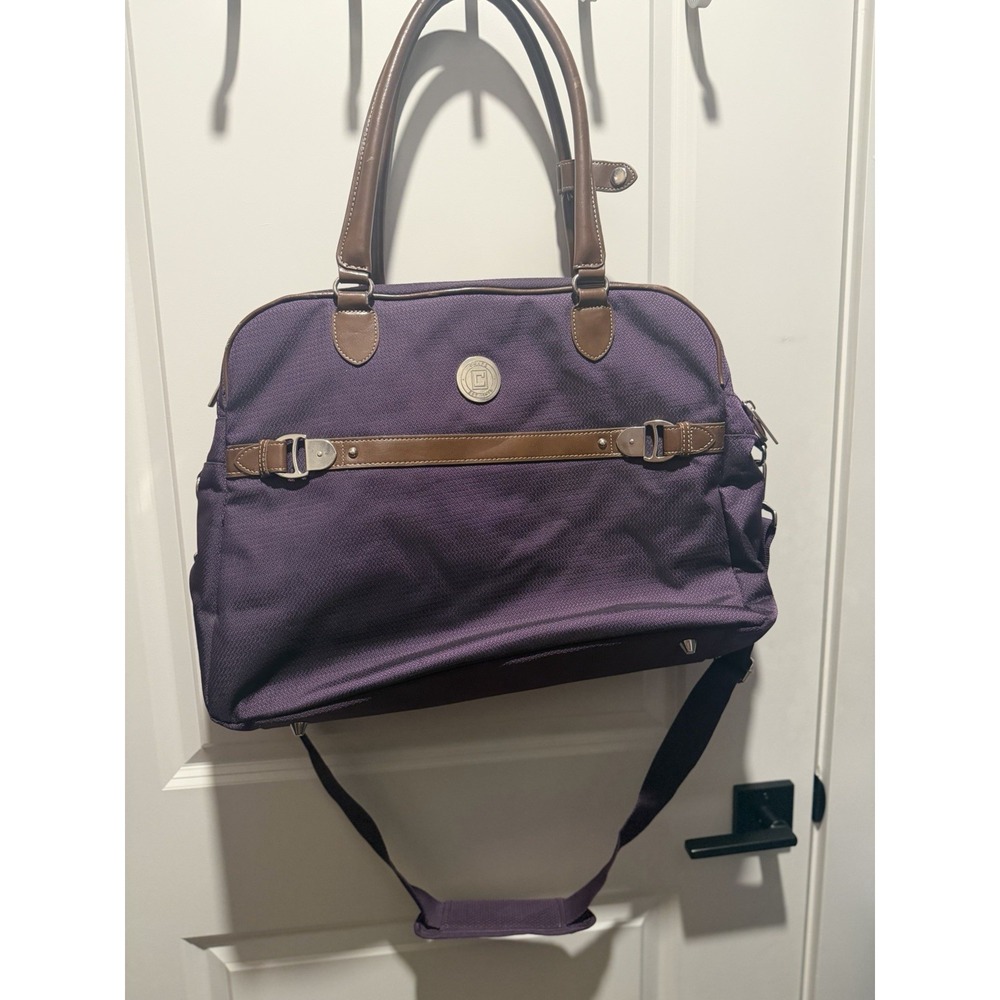 CHAPS Purple Brown Laptop Travel Bag Briefcase Shoulder Tote Carry On